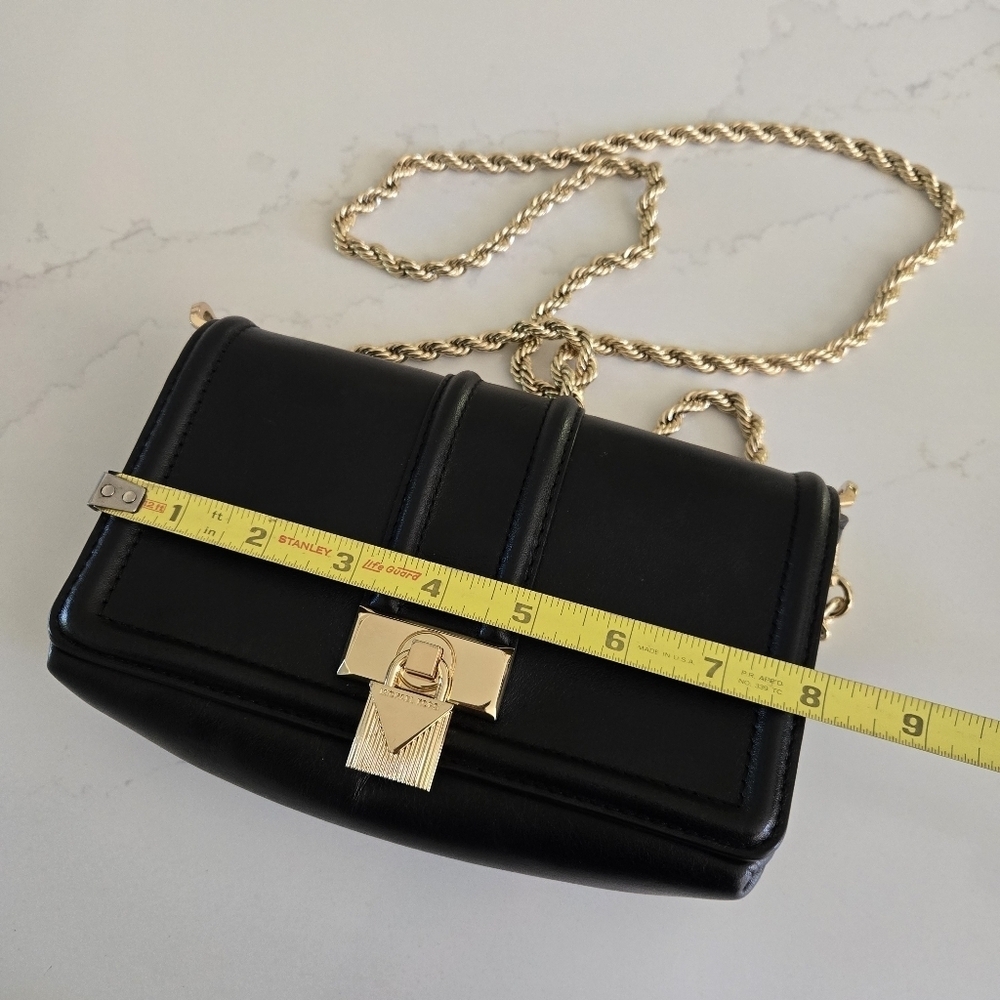 Michael Kors Padlock Chain Crossbody Black Leather Gold Purse Bag - Picture 6 of 9